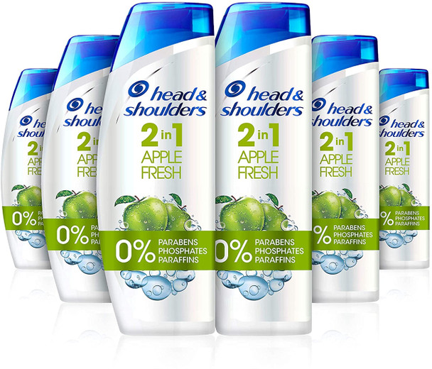 Head & Shoulders Apple Fresh Clarifying Anti-dandruff 2-in-1 Shampoo and Conditioner for Itchy Scalp, Paraben-free, 450 ml, Pack of 6, Clinically-proven Deep Clean