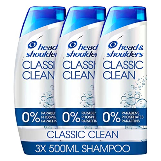 Head & Shoulders Anti-Dandruff Shampoo, Classic Clean Shampoo Multipack, (3 x 500 ml) VALUE PACK, Dandruff Scalp Treatment, Shampoo For Men & Women, Clinically-Proven Deep Clean, 1.5l