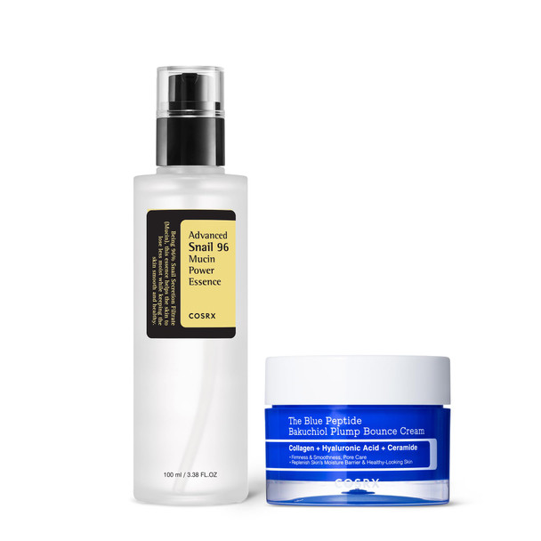 Cosrx Snail Mucin X Blue Copper Peptide Daily Bounce & Glow Routine Snail Mucin 96% Serum 3.38 Fl.Oz + Blue Copper Peptide Cream 1.76 Oz.