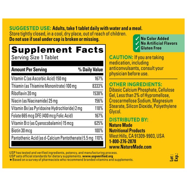 Nature Made Super B Complex with Vitamin C and Folic Acid 140 Tablets