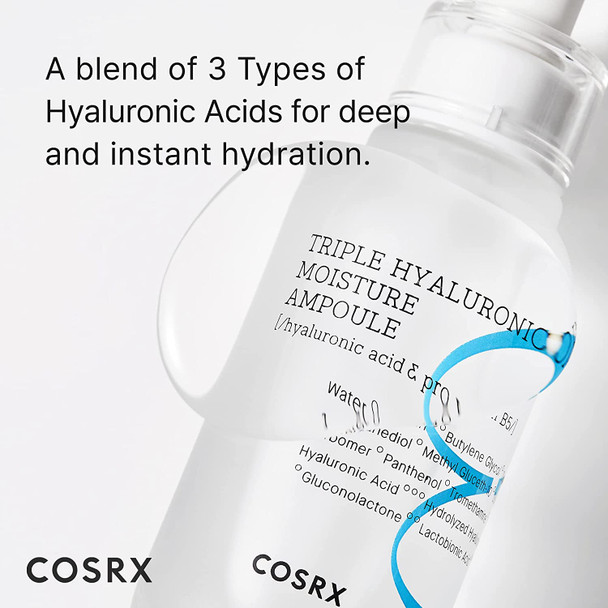 COSRX Hydrium Triple Hyaluronic Moisture Ampoule, 40ml / 1.35 fl.oz | Hyaluronic Acid Viscous Serum | Korean Skin Care, Vegan, Cruelty Free, Paraben Free