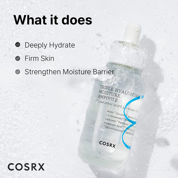 COSRX Hydrium Triple Hyaluronic Moisture Ampoule, 40ml / 1.35 fl.oz | Hyaluronic Acid Viscous Serum | Korean Skin Care, Vegan, Cruelty Free, Paraben Free