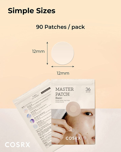 COSRX Master Patch Basic Value Pack, Overnight Acne Patch Hydrocolloid, Blemish Spot Sticker for Face, Strong adhesion & Thicker Spot Cover, 1 Sizes (90 Count)