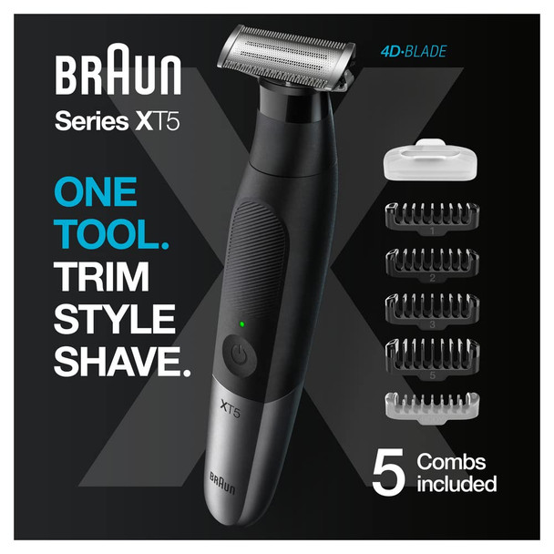 Braun Series XT5 Beard Trimmer, Shaver and Electric Razor for Men, Body Grooming Kit for Manscaping, Durable One Blade, One Tool for Stubble, Hair, Groin, Underarms, XT5100