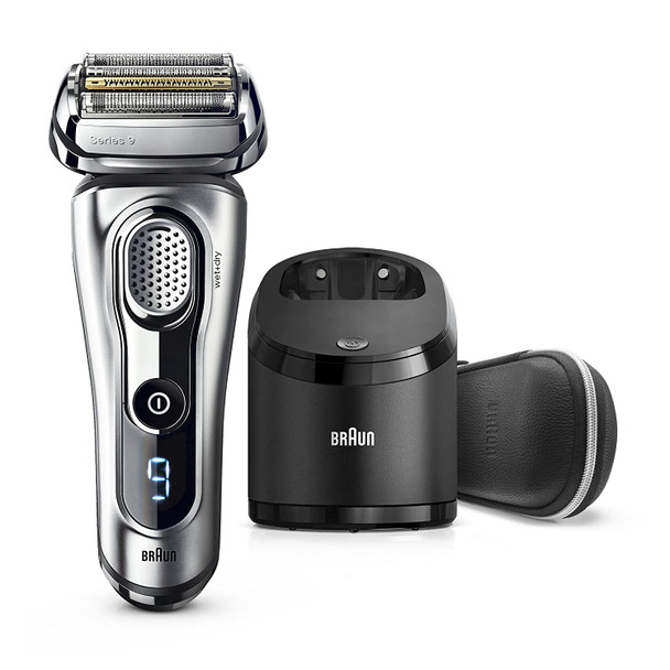 Braun Electric Razor for Men Foil Shaver with Precision Beard Trimmer, Rechargeable, Wet & Dry, Clean & Charge Station and Leather Travel Case, 6 Piece Set