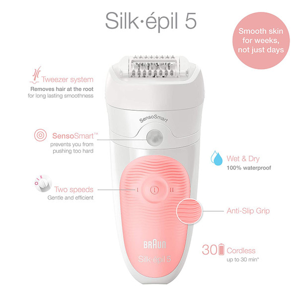 Braun Epilator Silkpil 5 5-620, Hair Removal for Women, Shaver & Trimmer, Cordless, Rechargeable, Wet & Dry , 6 Piece Set