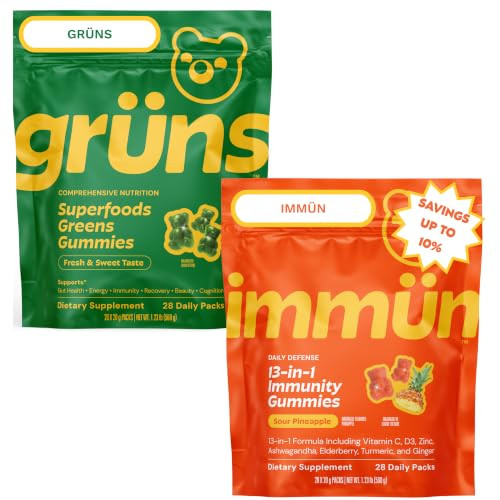 GruNs Multivitamin Greens + Immunity 13In Gummies 2X28