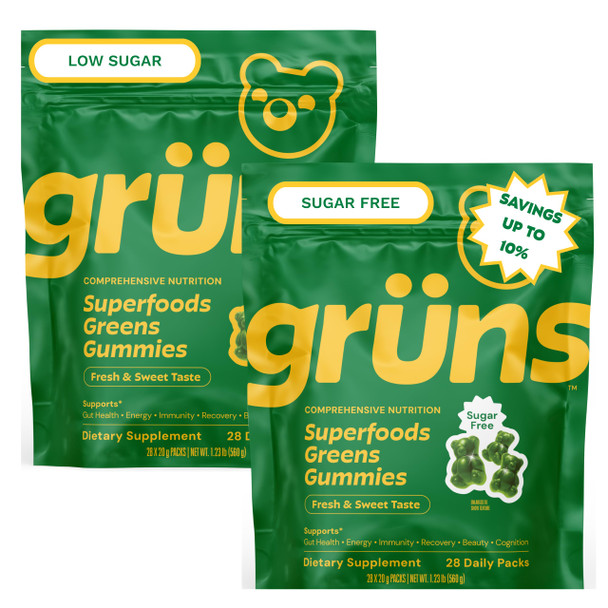 GruNs Multivitamin Greens Gummies Low Sugar + Sugar 2X28 Pack