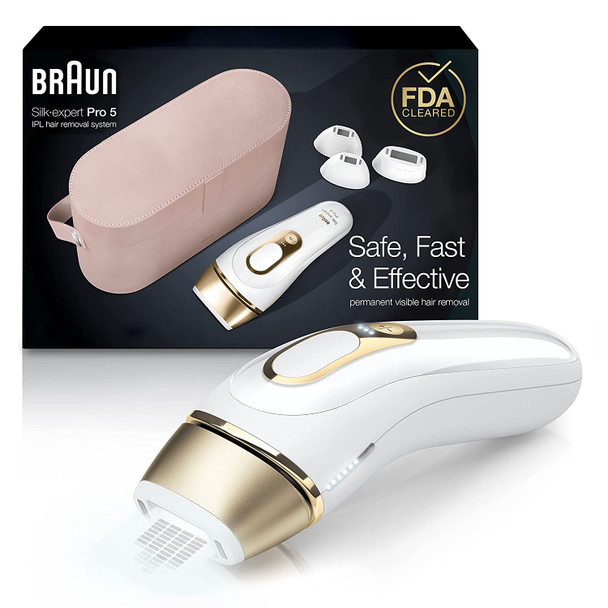 Braun IPL Permanent Hair Removal System, for Women and Men, Silk Expert Pro 5 PL5347, FDA Cleared, for Body & Face, At-Home Alternative for Laser, With Venus Razor, Wide Head and Two Precision Heads