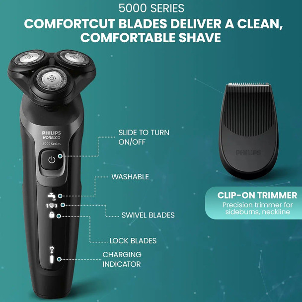 Philips Electric Shavers for Men Rechargeable AquaTouch Mens Electric Shaver Wet and Dry with Comfort Cut Blades and Click-on Precision Trimmer Cordless Electric Razors with 5D Flex Head