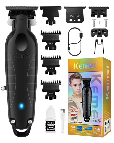 Kemei Pg2299 Hair Trimmer For Men Zero Gapped TBlade Clippers For Edging & Lining Cordless Barber Liners With Extra Blade Usb Rechargeable Grooming Kit For Beard & Dry Shaving (Black)