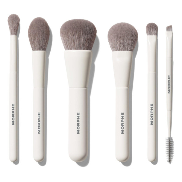 Morphe Along For The Glide 6 Piece Makeup Brush Set Travel Makeup Brushes For Face And Eyes With Silicone Bag Professional Make Up Tools For Foundation Blush Eyeshadow Brow (6 Ct)