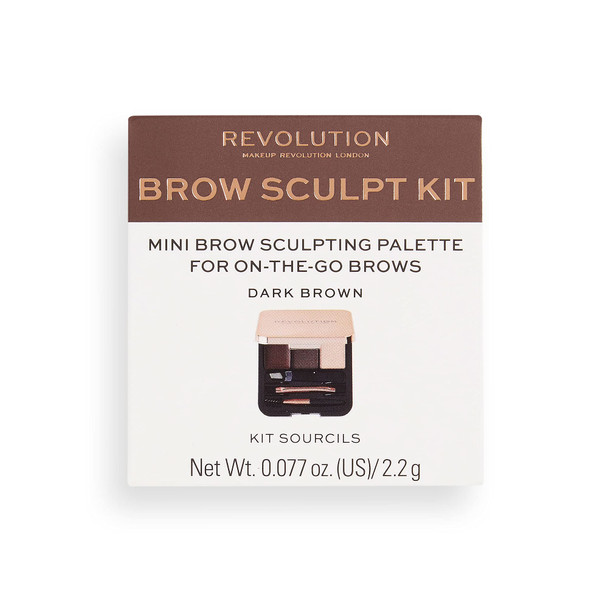 Makeup Revolution Eyebrow Kit Brow Palette For Sculpting The Perfect Brows Vegan & CrueltyFree Dark 0.077Oz/2.2G