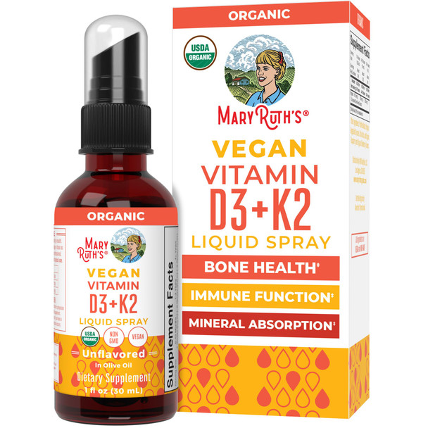 MaryruthS Vitamin D3 + K2 Spray For Adults & Kids For Bone Health 1 Fl Oz