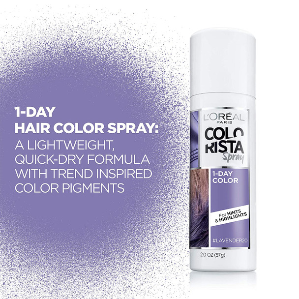 L'Oreal Paris Colorista 1-Day Temporary Hair Color Spray, Pastel Lavender, 2 Ounces