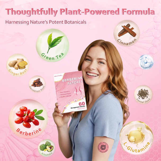 Nightkong Berberine Patches For Women & Men Herbal Wellness Patches With Berberine Green Tea Cinnamon & LGlutamine Self Care Patch For Daily Routine 60 Count