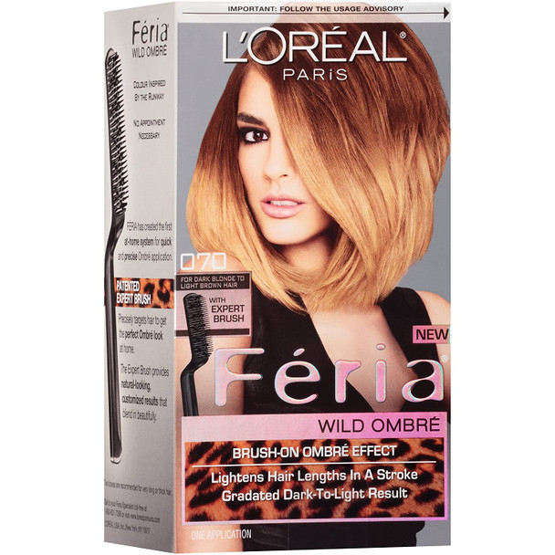 Feria Brush-on Ombre Effect Hair Color, O70 Wild Ombre for Dark Blonde to Light Brown Hair (Packaging May Vary)