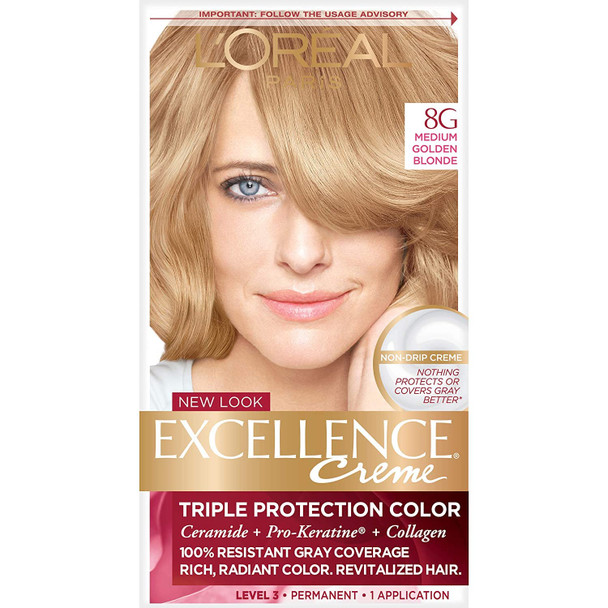 L'Oreal Paris Excellence Creme Haircolor, Medium Golden Blonde [8G] (Warmer) 1ea (Pack of 2)