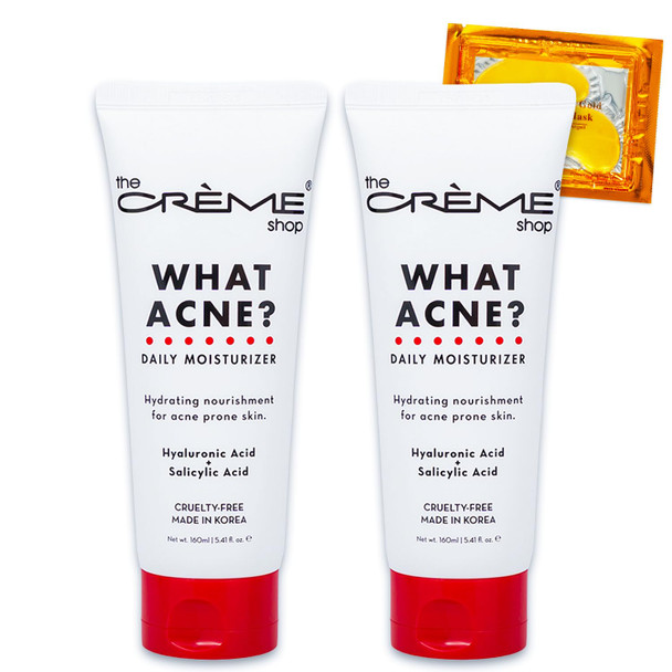 The Creme Shop Daily Face Moisturizer 2 Pc Bundle With What Acne Daily Moisturizer With Hyaluronic Acid And Salicylic Acid Plus Eye Mask The Creme Shop Acne Face Lotion 5.4 Oz