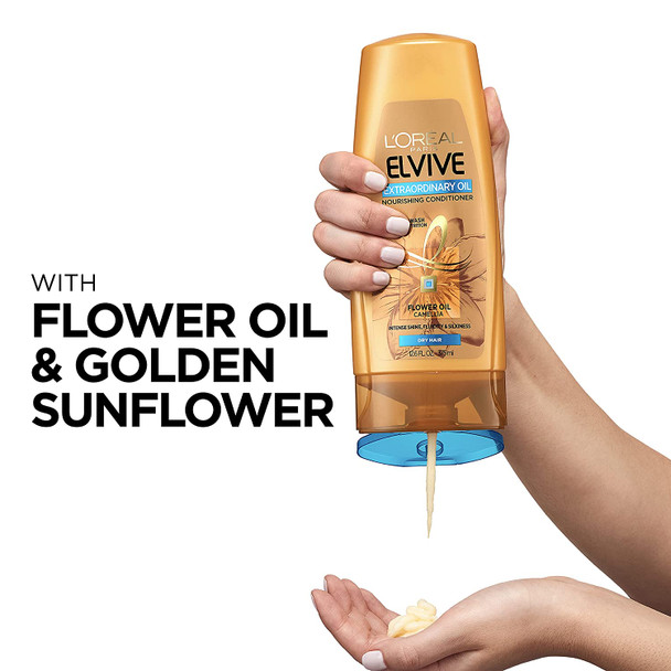 L'Oreal Paris Elvive Extraordinary Oil Nourishing Conditioner, for Dry or Dull Hair, Conditioner with Camellia Flower Oils, for Intense Hydration, Shine, and Silkiness, 28 Fl; Oz