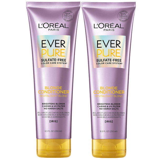 L'Oreal Paris EverPure Blonde Sulfate Free Conditioner for Color-Treated Hair, Neutralizes Brass + Balances, For Blonde Hair, 2 Count (8.5 Fl; Oz each) (Packaging May Vary)