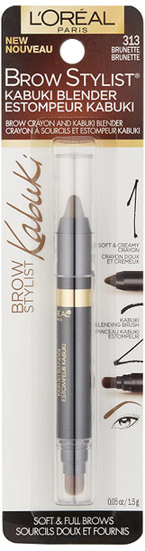 L'Oreal Paris Brow Stylist Kabuki Blender Brow Crayon, Brunette, 0.05 oz.