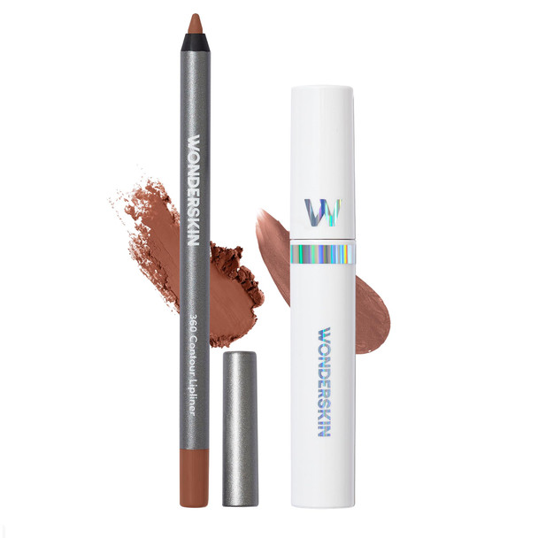 Wonderskin Wonder Blading Lip Stain Peel Off Masque (Hush) Long Lasting Waterproof & Transfer Proof Brown Lip Tint With Nutmeg 360 Contour Lipliner Long Lasting Sharpenable And Waterproof