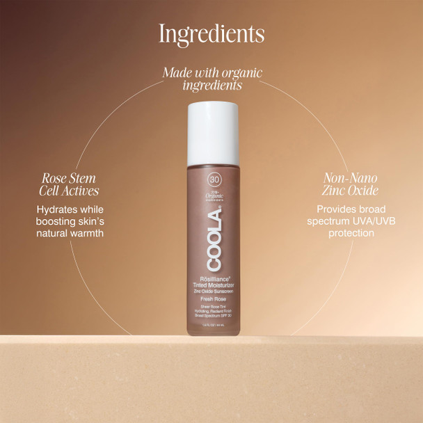 COOLA Organic Rosilliance Tinted Moisturizer with SPF 30 Dermatologist Tested 1.5 FL Oz Fresh Rose