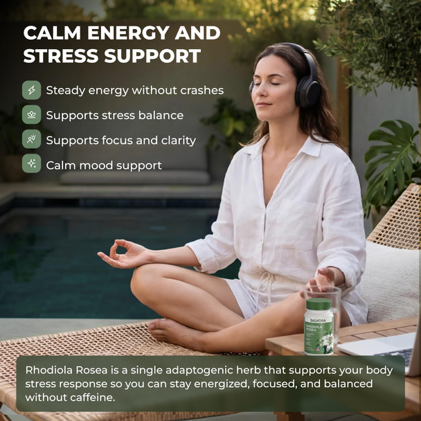 Salvora Rhodiola Rosea Extract Capsules - Energy & Stress Support