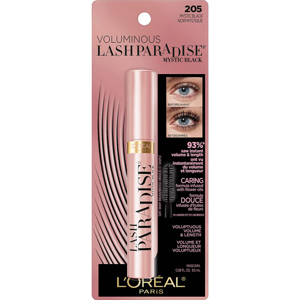 L'Oreal Paris Makeup Lash Paradise Mascara, Voluptuous Volume, Intense Length, Feathery Soft Full Lashes, No Flaking, No Smudging, No Clumping, Mystic Black, 0.25 Fl Oz (Pack of 1)
