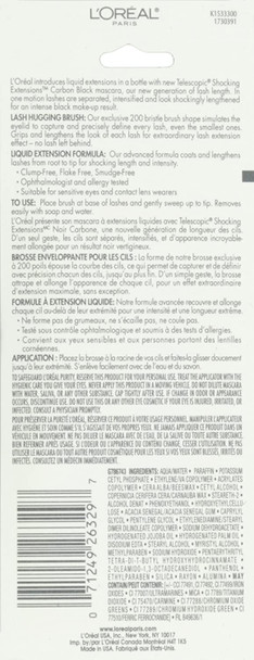 L'Oreal Paris Telescopic Shocking Extensions Mascara, Carbon Black, 0.29 Ounces