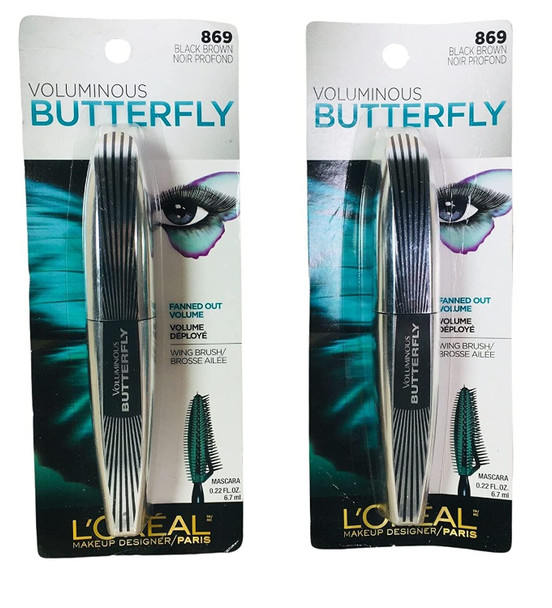 L'Oreal Paris Voluminous Butterfly Mascara, Black Brown [869] 0.22 oz (Pack of 2)