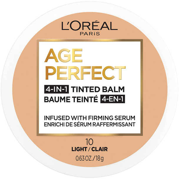 L'Oreal Paris Age Perfect 4-in-1 Tinted Face Balm Foundation with Firming Serum, Light 10, 0.61 Ounce