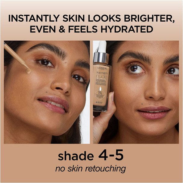 L'Oreal Paris True Match Nude Hyaluronic Tinted Serum Foundation with 1% Hyaluronic acid, Medium 4-5, 1 fl. oz. L'Oreal Paris True Match Nude Hyaluronic Tinted Serum Foundation with 1% Hyaluronic acid, Medium 4-5, 1 fl. oz.