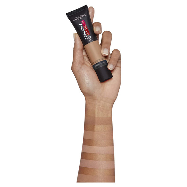 L'Oreal Paris Foundation, Infallible Matte Cover 24hour 320 Toffee, Sweat-proof, Heat-proof, Transfer-proof and Water-proof, SPF 18, 30 ml