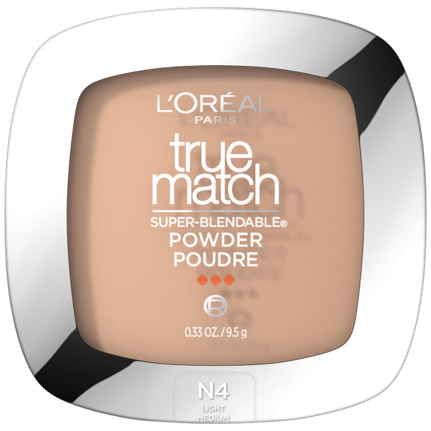L'Oreal Paris True Match Super Blendable Oil Free Powder Foundation, N4 Light Medium, 0.33 oz, Packaging May Vary