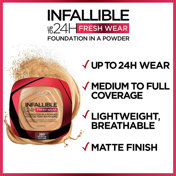 L'Oreal Paris Infallible 24 Hour Fresh Wear Waterproof Powder Foundation, 250 Radiant Sand
