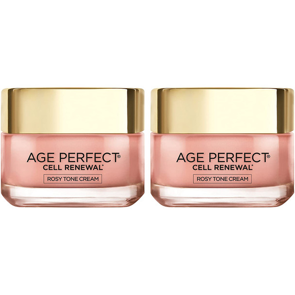 Face Moisturizer by Oreal Paris, Age Perfect Cell Renewal Rosy Tone Face Moisturizer with LHA and Imperial Peony for Visibly Younger Looking Skin, Anti-Aging Day Cream for Face, 2 count