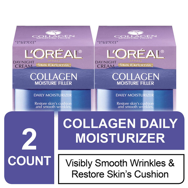 L'Oreal Paris Skincare Collagen Face Moisturizer, Day and Night Cream, Anti-Aging Face, Neck and Chest Cream to smooth skin and reduce wrinkles, 1.7 oz Pack of 2