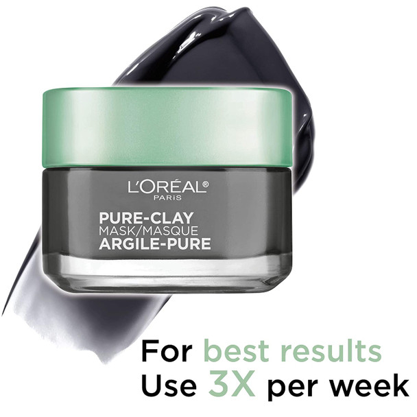 L'Oreal Paris Skincare Pure Clay Face Mask with Charcoal for Dull Skin to Detox & Brighten Skin, Clay Mask, at home face mask, 1.7 oz.