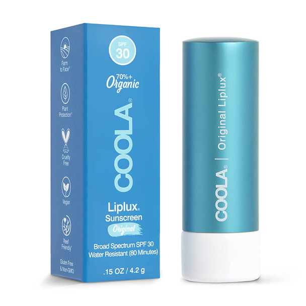 COOLA Organic Liplux Lip Balm and Sunscreen with SPF 30, Dermatologist Tested Lip Care for Daily Protection, Vegan and Gluten , 0.15 Oz