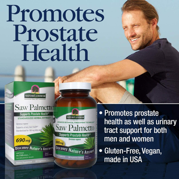 Nature's Answer Saw Palmetto Prostate Supplement Extract Vegetarian Capsules, 120-Count | Prostate Support | Natural Urinary Health | Promotes Hair Growth