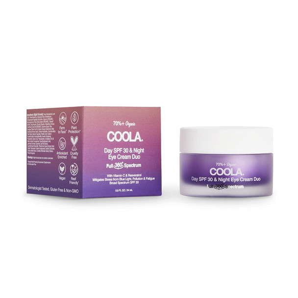 COOLA Organic Day and Night Eye Cream Face Moisturizer with SPF 30, Dermatologist Tested Face Sunscreen with Plant-Derived BlueScreen™ Digital De-Stress™ Technology, 0.8 Fl Oz