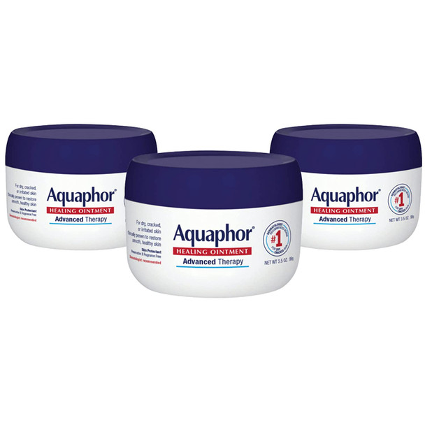 Aquaphor Healing Ointment Advanced Therapy Skin Protectant, Dry Skin Body Moisturizer, 3.5 Oz Jar, Pack of 3