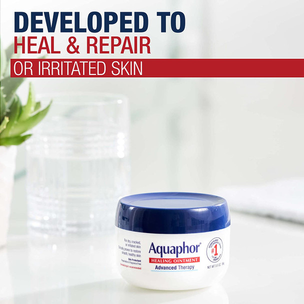 Aquaphor Healing Ointment Advanced Therapy Skin Protectant, Dry Skin Body Moisturizer, 3.5 Oz Jar, Pack of 3