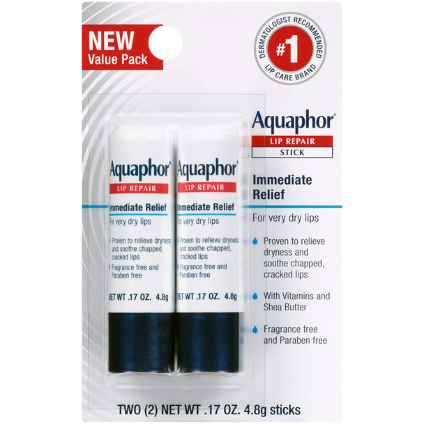 Aquaphor Lip Repair Stick, Lip Protectant, Moisturizing Lip Balm Multipack, 0.17 Oz, 2 Pack