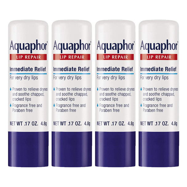 Aquaphor Lip Repair Stick - Soothes Dry Chapped Lips - Four(4) .17 oz. Sticks