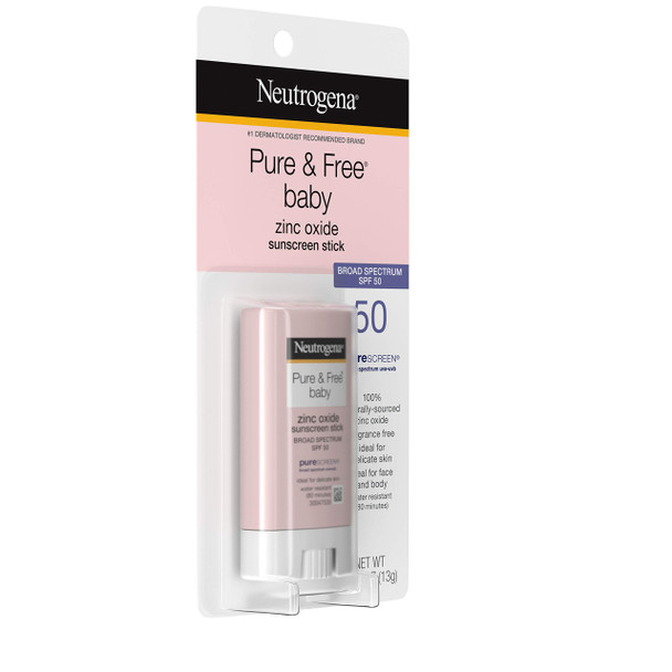 Neutrogena Pure & Free Baby Mineral Sunscreen Stick with Broad Spectrum SPF 50, Baby Face & Body Sunscreen, 0.47 oz 1 ea (Pack of 3)