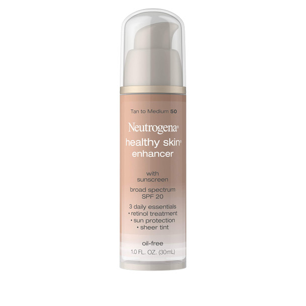 Neutrogena Healthy Skin Enhancer Sheer Face Tint with Retinol & Broad Spectrum SPF 20 Sunscreen for Younger Looking Skin, 3-in-1 Daily Enhancer, Non-Comedogenic, Tan to Medium 50, 1 fl. oz