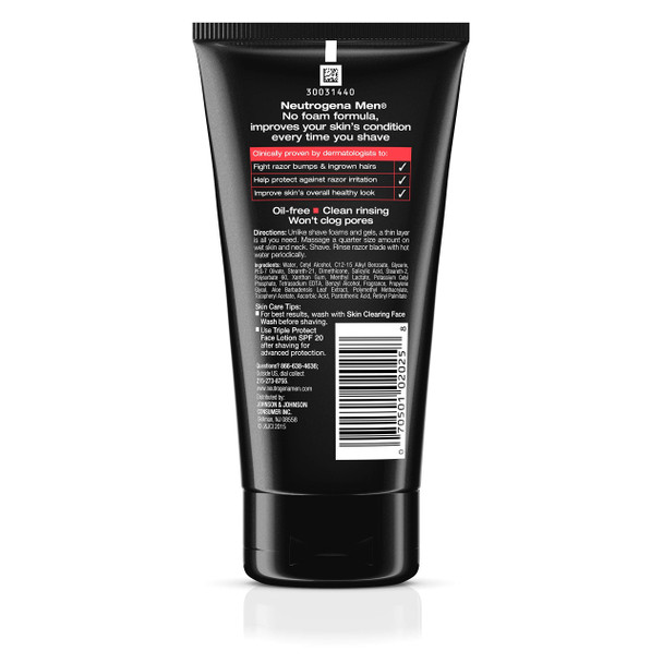 Neutrogena Men Skin Clearing Shave Cream, Oil-Free Shaving Cream to Help Prevent Razor Bumps & Ingrown Hairs, 5.1 fl. oz